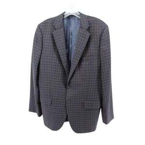 Joseph Abboud Blazer 42R Blue Plaid Wool Linen Sport‎ Coat Italy 2 Button